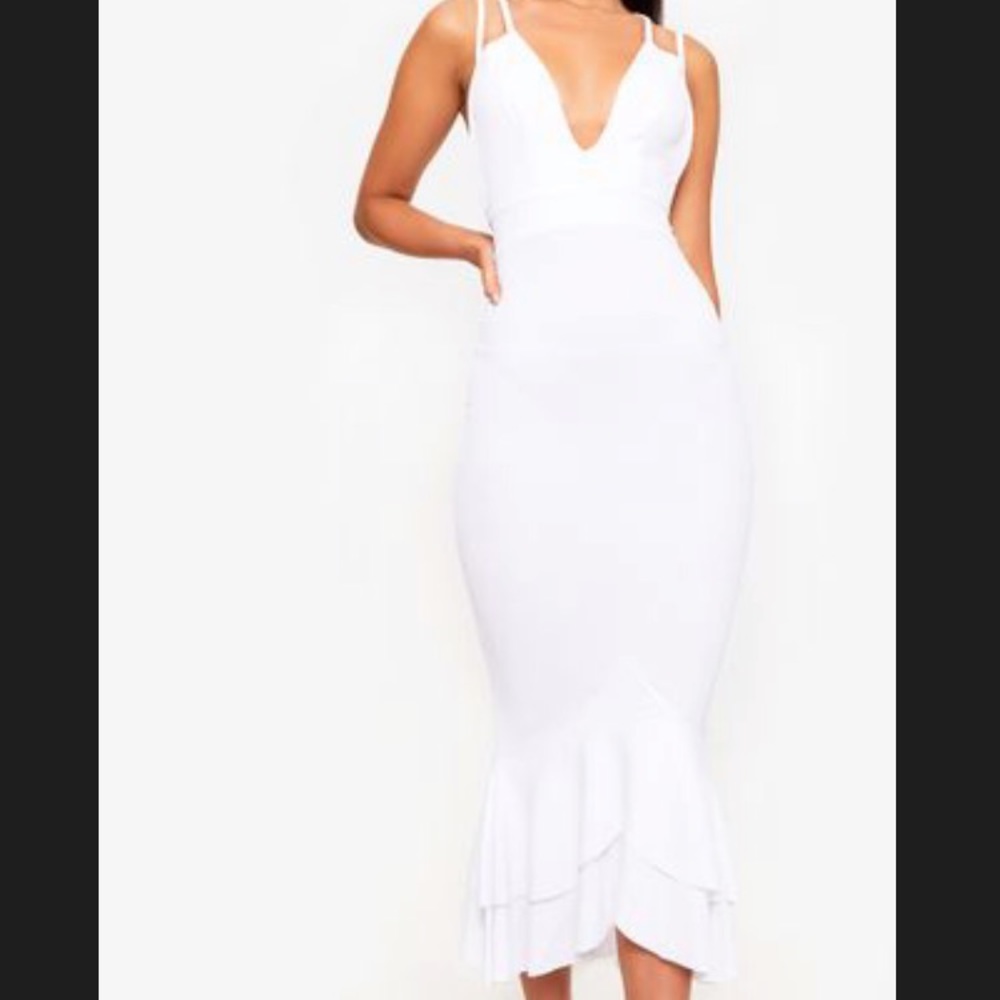 PrettyLittleThing White Strappy Fishtail Dress
